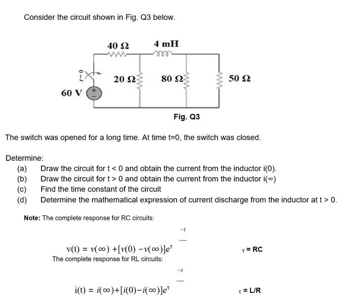 Solved Consider the circuit shown in Fig. Q3 below. 40 Ω 4 | Chegg.com