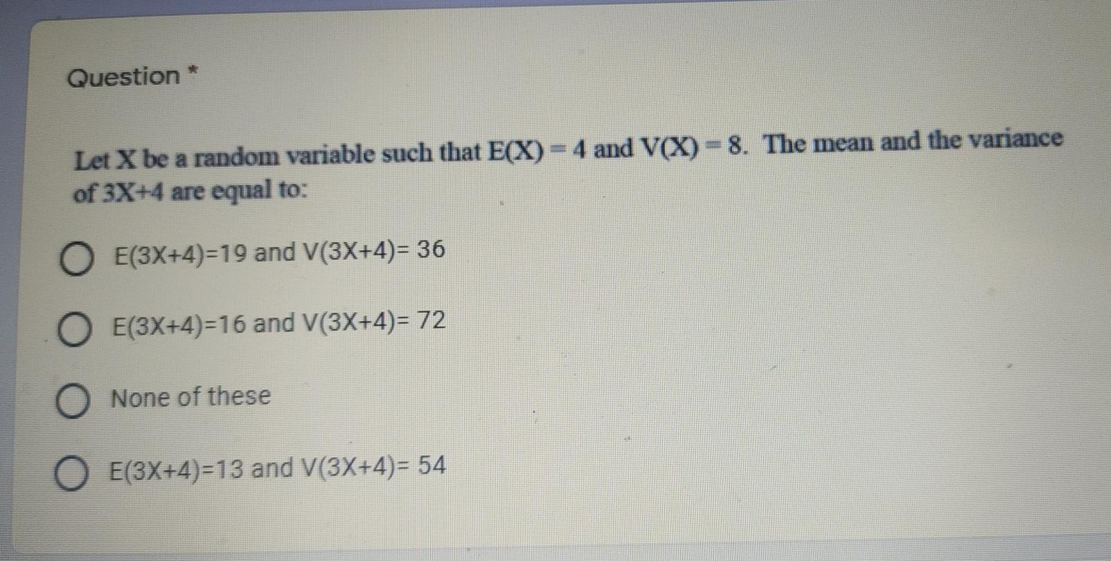 Solved Question Let X be a random variable such that E(X) = | Chegg.com