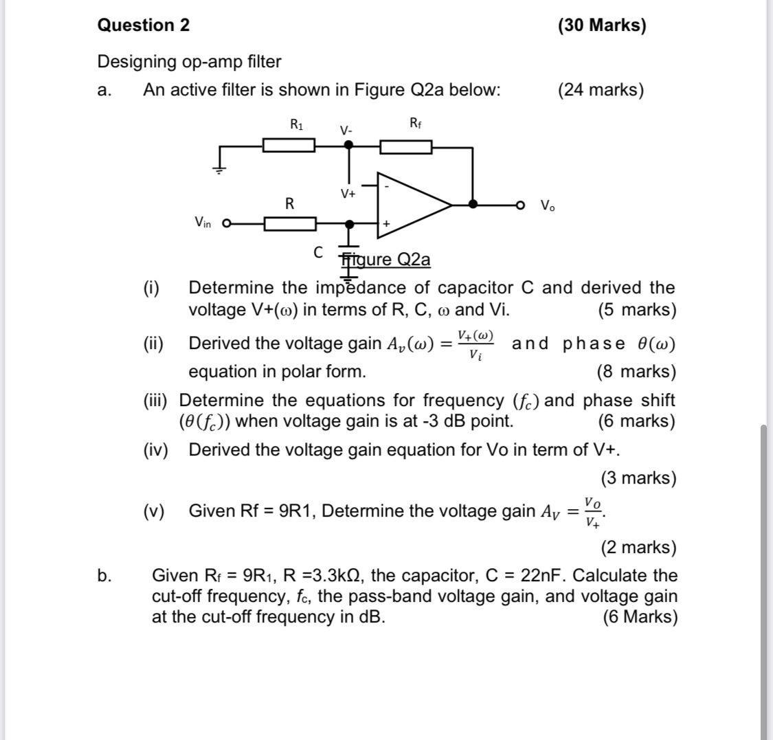 Solved Designing op-amp filter a. An active filter is shown | Chegg.com