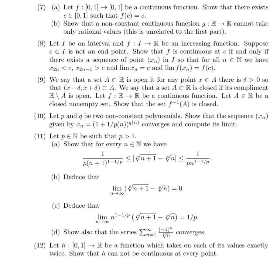 Solved 7 A Let F [0 1] → [0 1] Be A Continuous