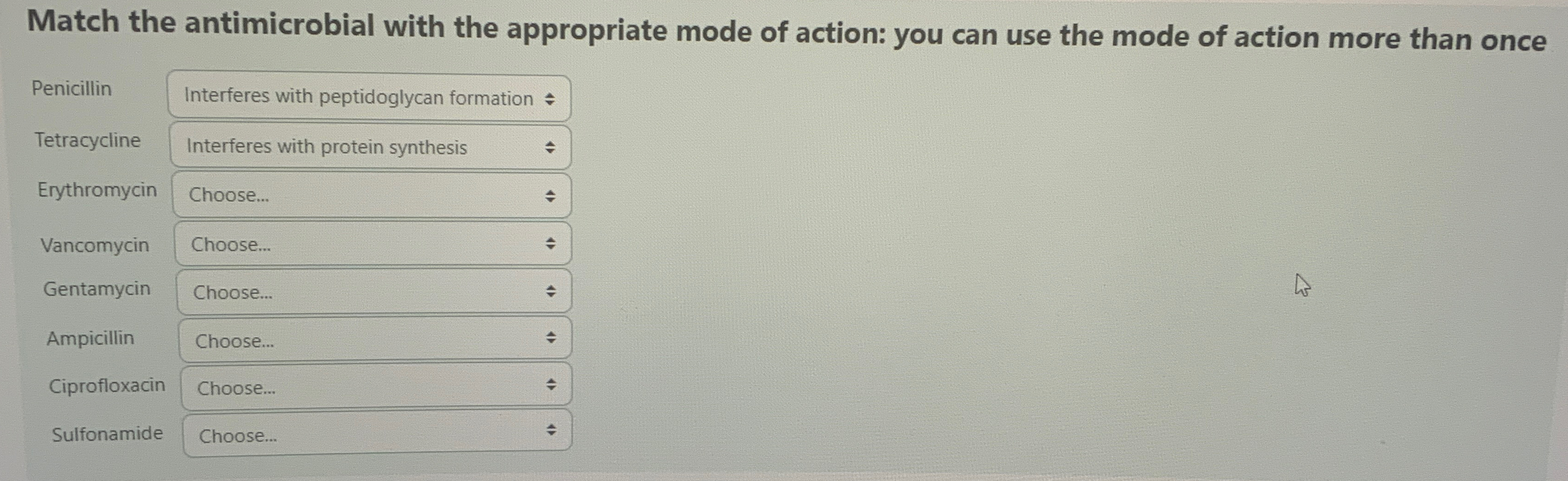 Solved Match the antimicrobial with the appropriate mode of | Chegg.com