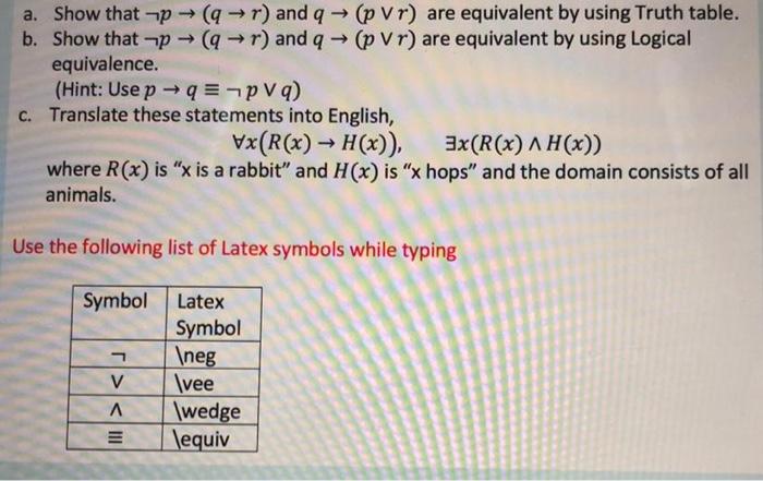 Solved A Show That P Q R And A P Vr Are Equivale Chegg Com