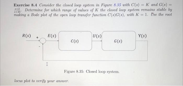 Solved Exercise 8.4 Consider the closed loop system in | Chegg.com