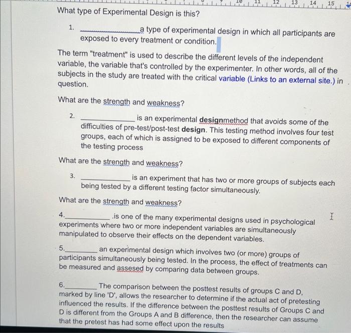 What type of Experimental Design is this? 1. a type | Chegg.com