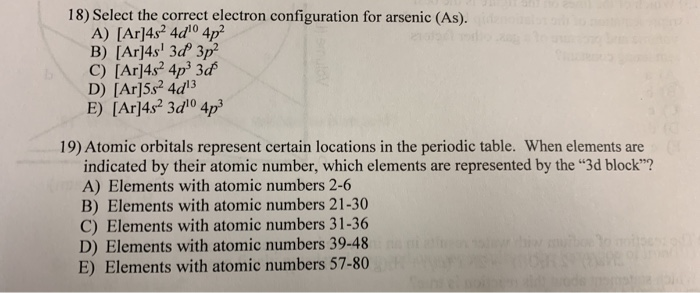 Solved 18 Select The Correct Electron Configuration For