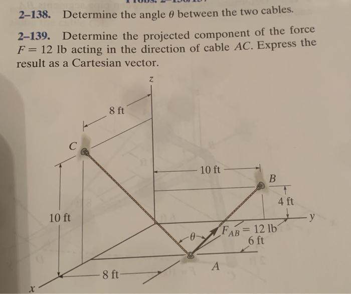 Solved 2-138. Determine the angle e between the two cables. | Chegg.com