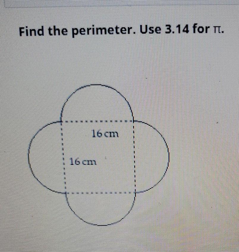Solved Find the perimeter. Use 3.14 for . 16 cm 16 cm | Chegg.com