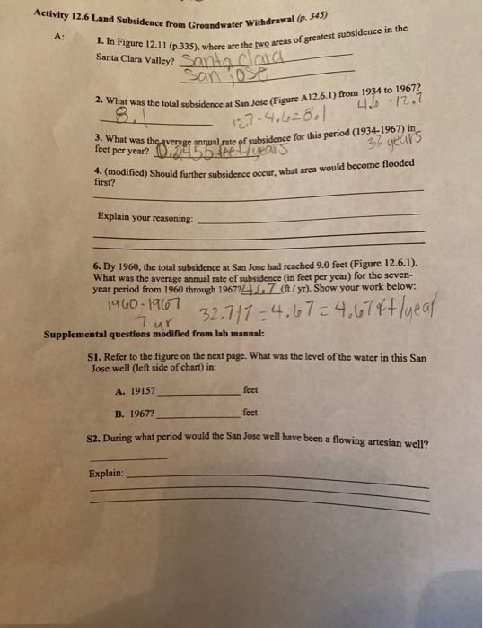 Solved Activity 12.6 Land Subsidence From Groundwater | Chegg.com