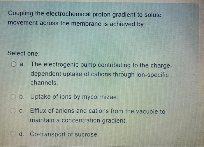 Solved Coupling the electrochemical proton gradient to