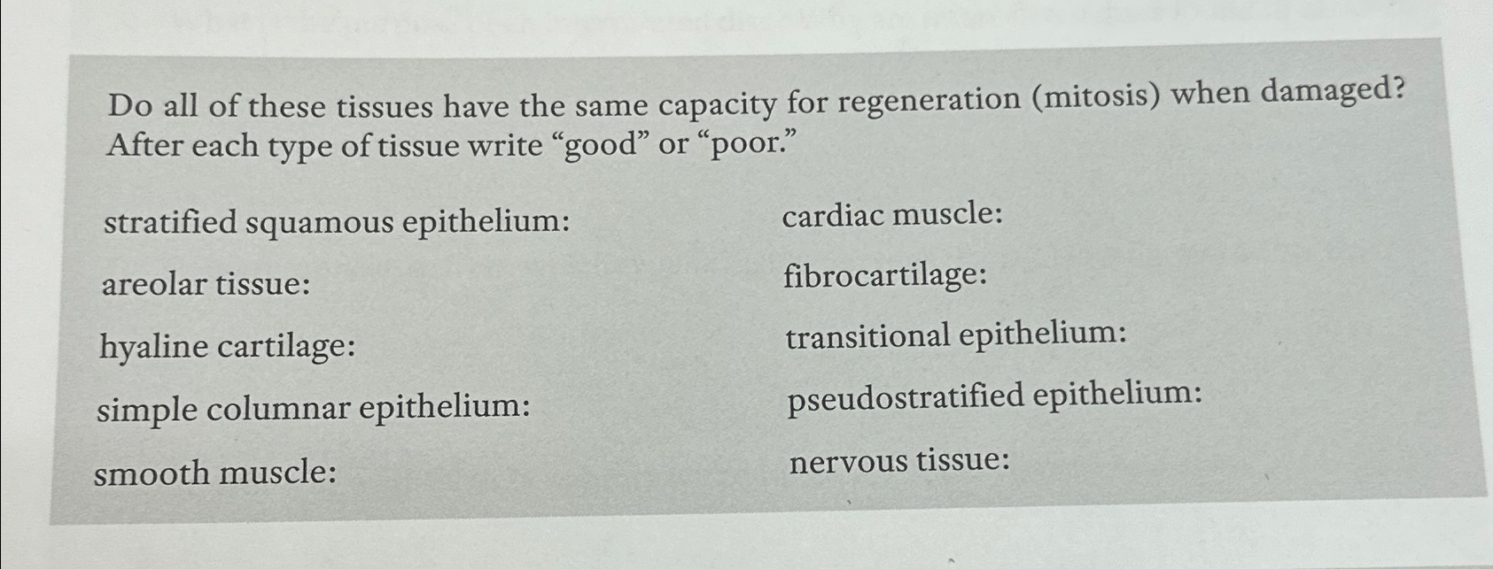 Solved Do all of these tissues have the same capacity for | Chegg.com