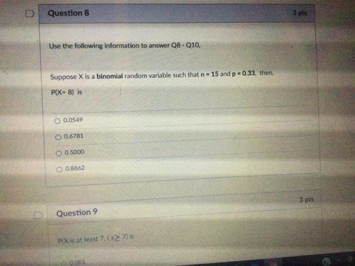 Solved D Question 8 3 pts Use the following information to | Chegg.com