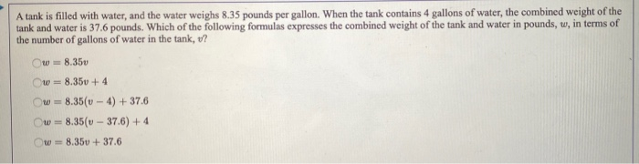 Solved A tank is filled with water, and the water weighs Chegg