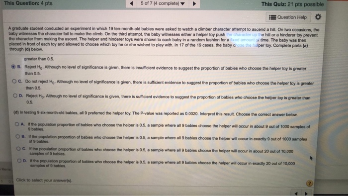 Solved Question Help A graduate student conducted an | Chegg.com