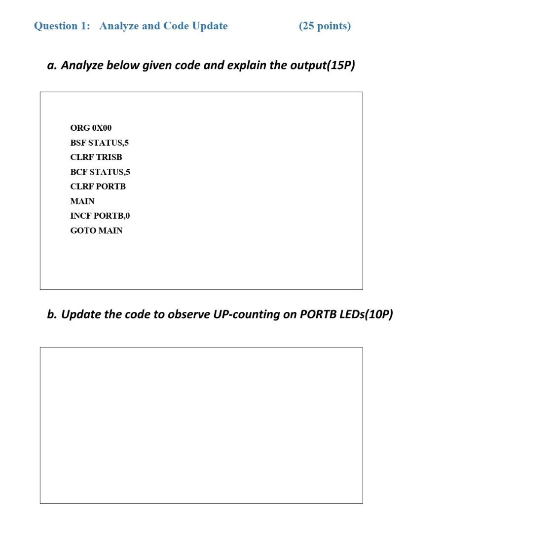 Solved Question 1: Analyze and Code Update (25 points) a. | Chegg.com