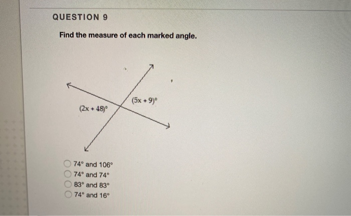 Solved QUESTION 9 Find The Measure Of Each Marked Angle. (5x | Chegg.com