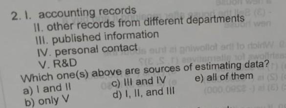 Solved 2. 1. Accounting Records II. Other Records From | Chegg.com