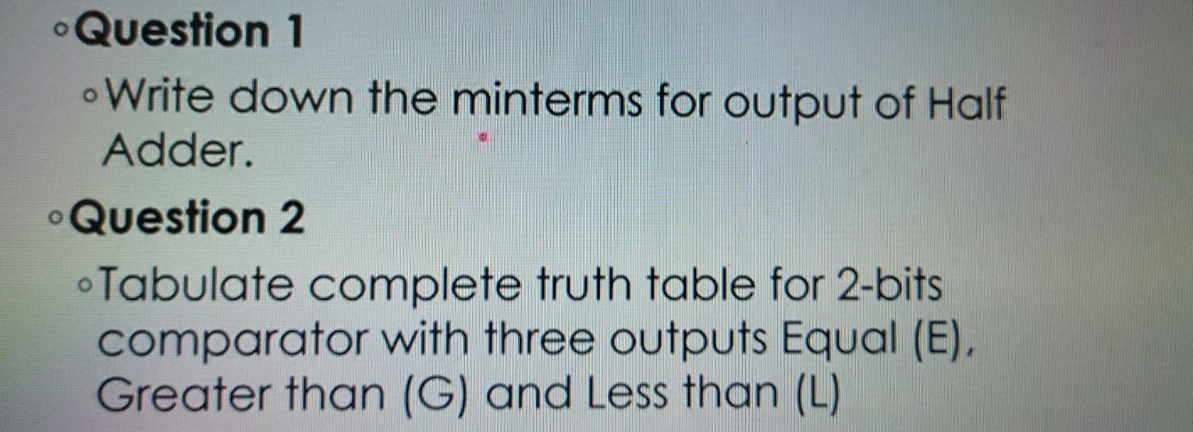Solved .Question 1 o Write down the minterms for output of | Chegg.com
