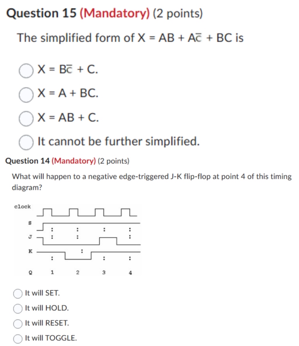 Solved Question 15 (Mandatory) (2 ﻿points)The simplified | Chegg.com