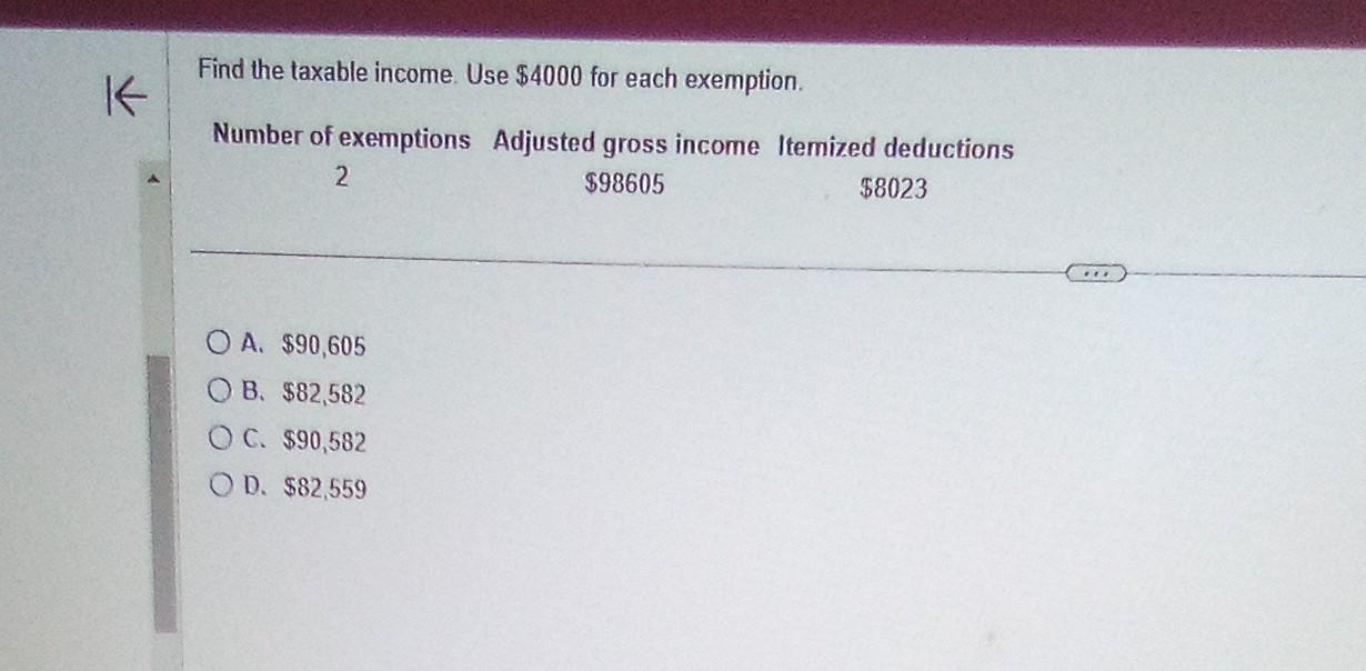Solved Find the taxable income. Use $4000 for each | Chegg.com