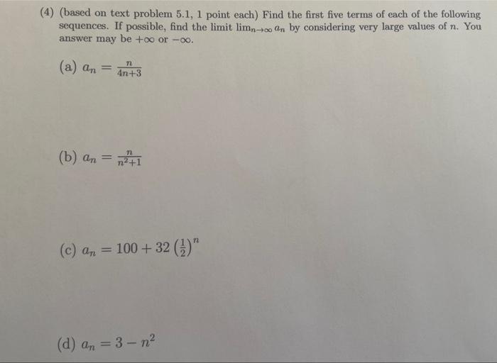 Solved (4) (based on text problem 5.1,1 point each) Find the | Chegg.com