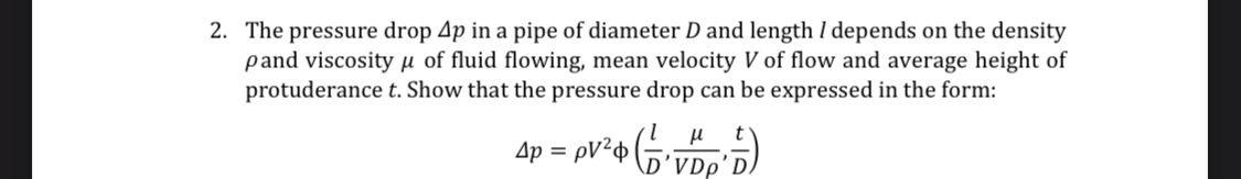 Solved The pressure drop Δp ﻿in a pipe of diameter D ﻿and | Chegg.com