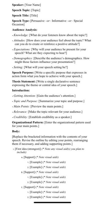speech plan example