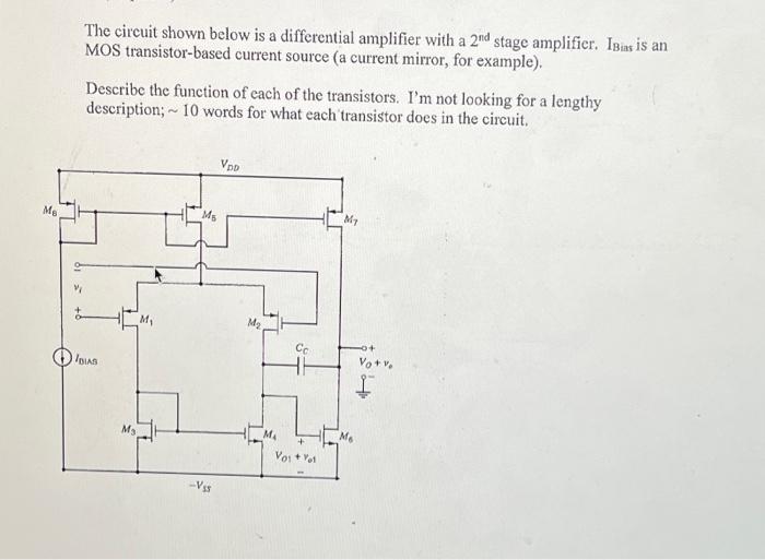 Solved The circuit shown below is a differential amplifier | Chegg.com