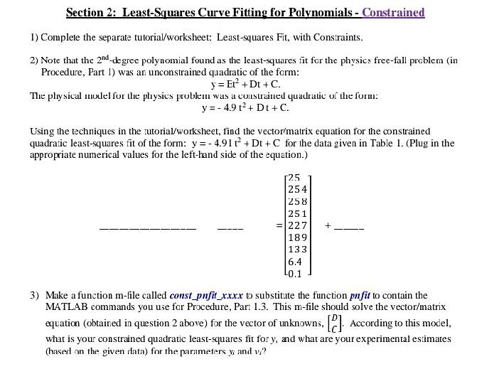 Section 2: Least-Squares Curve Fitting For | Chegg.com