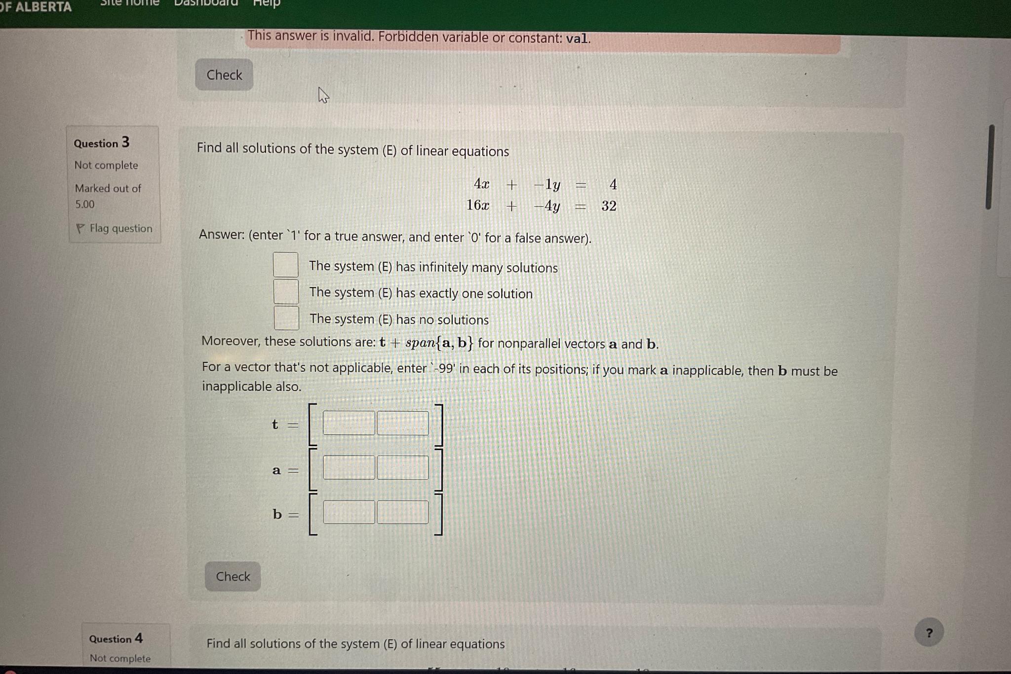 Solved This answer is invalid. Forbidden variable or | Chegg.com