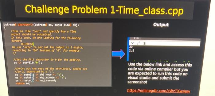 Solved Write a class definition for a Time class, which | Chegg.com