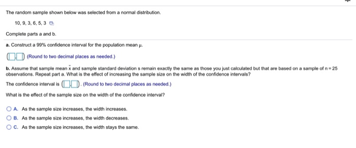 Solved The random sample shown below was selected from a | Chegg.com