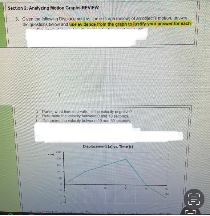 Solved Section 2: Analyzing Motion Graphs REVIEW 5. Given | Chegg.com