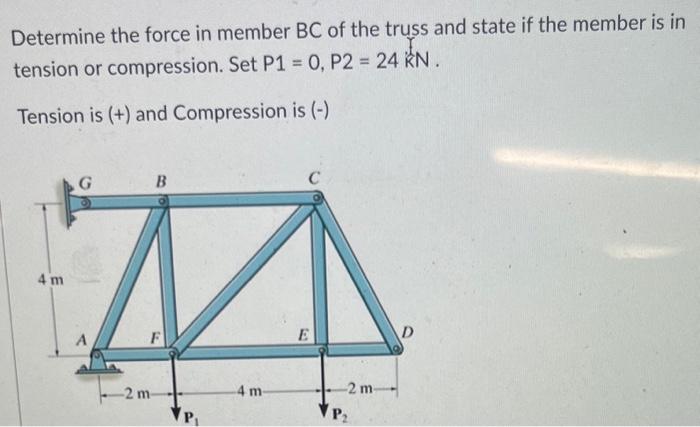 Solved Determine the force in member BC of the truss and | Chegg.com