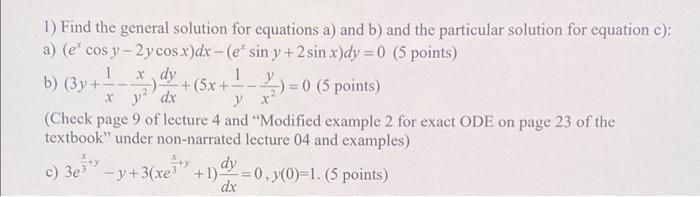 Solved 1) Find The General Solution For Equations A) And B) | Chegg.com