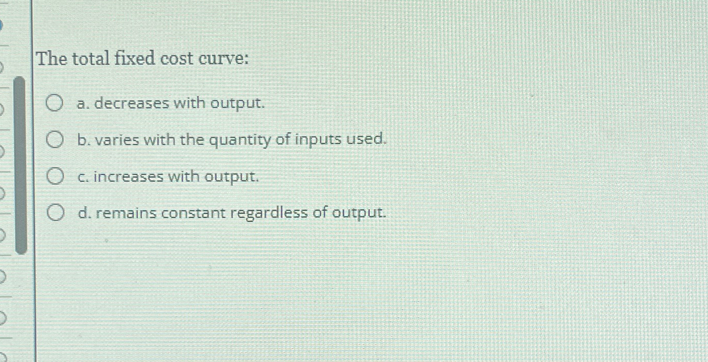 Solved the total fixed cost curve a decreases with chegg