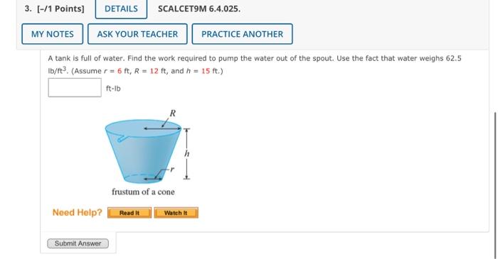 A tank is full of water. Find the work required to | Chegg.com