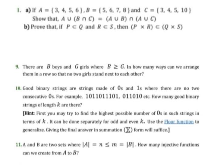 Solved 1. A) If A=(3, 4, 5, 6), B = (5, 6, 7, 8) And C=(3, | Chegg.com