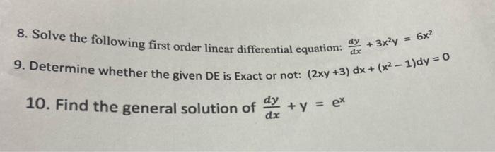 Solved 8 Solve The Following First Order Linear