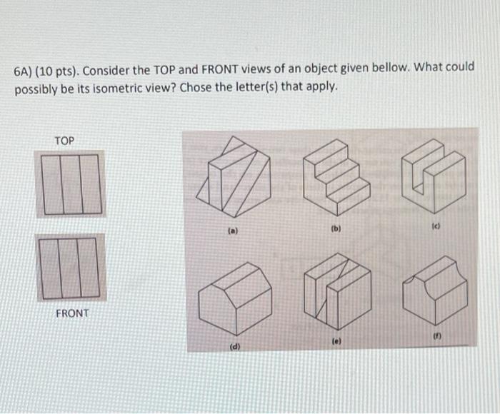 Solved 6A) (10 pts). Consider the TOP and FRONT views of an | Chegg.com