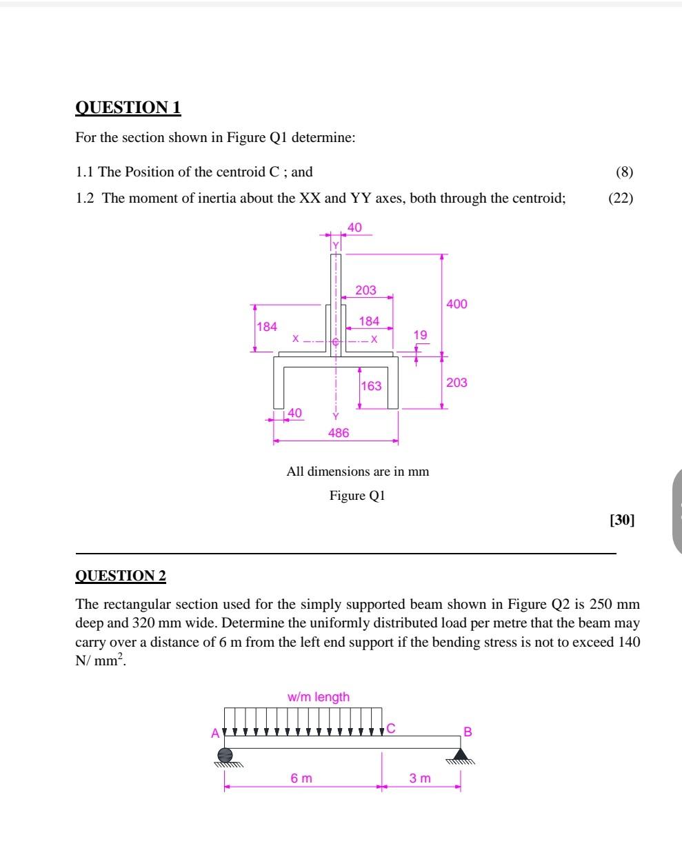 Solved QUESTION 1 For the section shown in Figure Q1 | Chegg.com