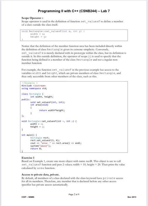 Solved Programming II with C++ (CSNB244) - Lab 7 Topics: | Chegg.com