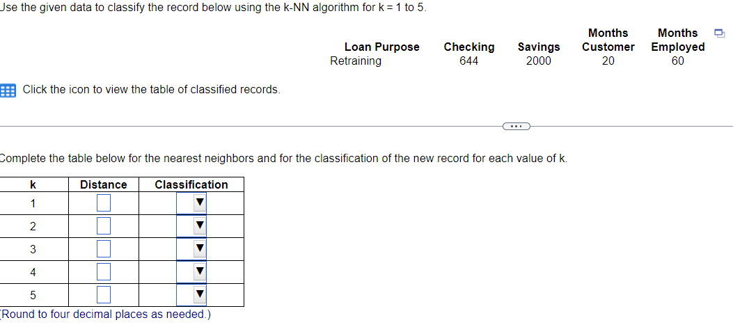 Loan Purpose Checking Savings Months Customer Months | Chegg.com
