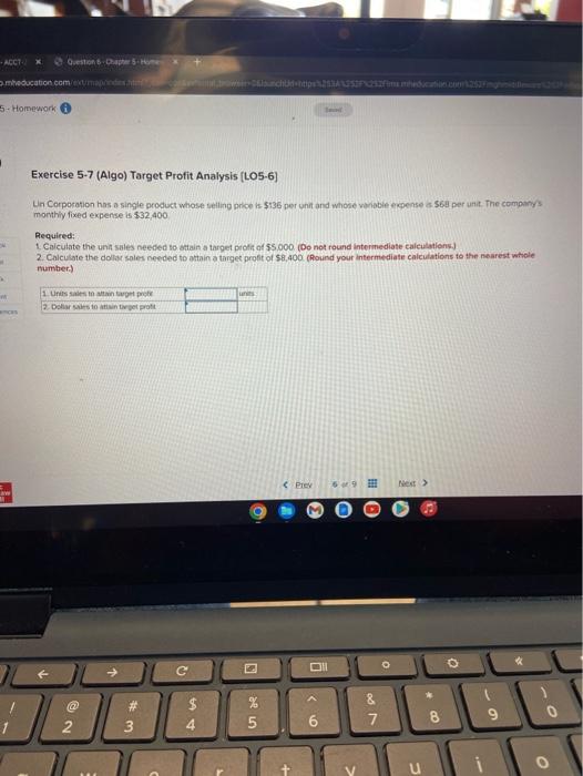 Solved Exercise 5-7 (Algo) Target Profit Analysis [LO5-6] | Chegg.com