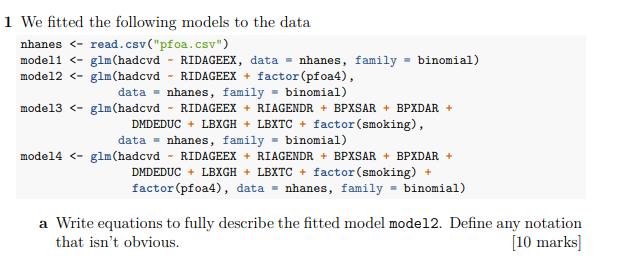 1 We fitted the following models to the data nhanes | Chegg.com