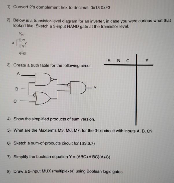 Solved 1 Convert 2 s complement hex to decimal 0x18 0xF3 Chegg