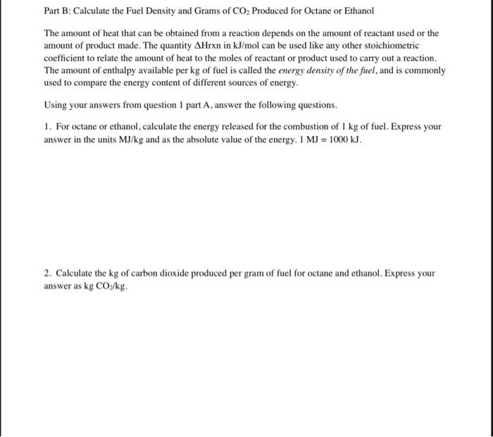 Solved Part B Calculate the Fuel Density and Grams of CO2