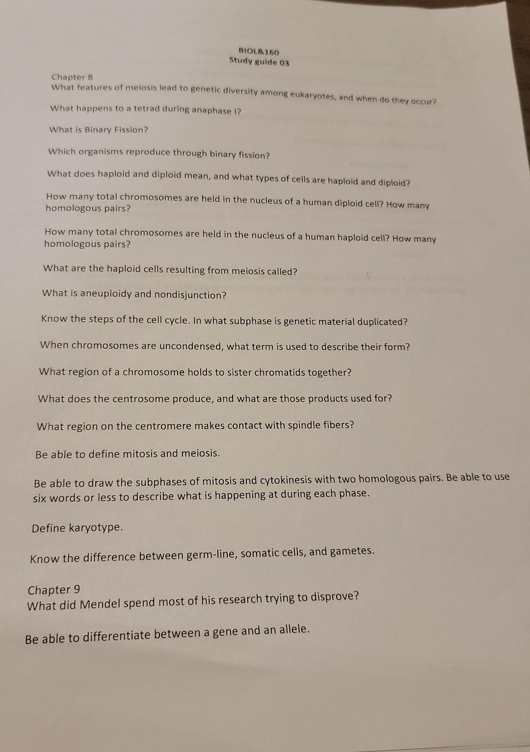 Solved BIOL&160 Study guide 03 Chapter 8 What features of | Chegg.com