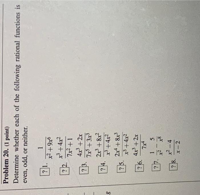 Solved Problem 20. (1 point) Determine whether each of the | Chegg.com