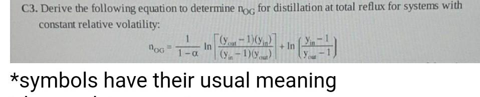 Solved C3.Derive the following equation to determine nog for | Chegg.com