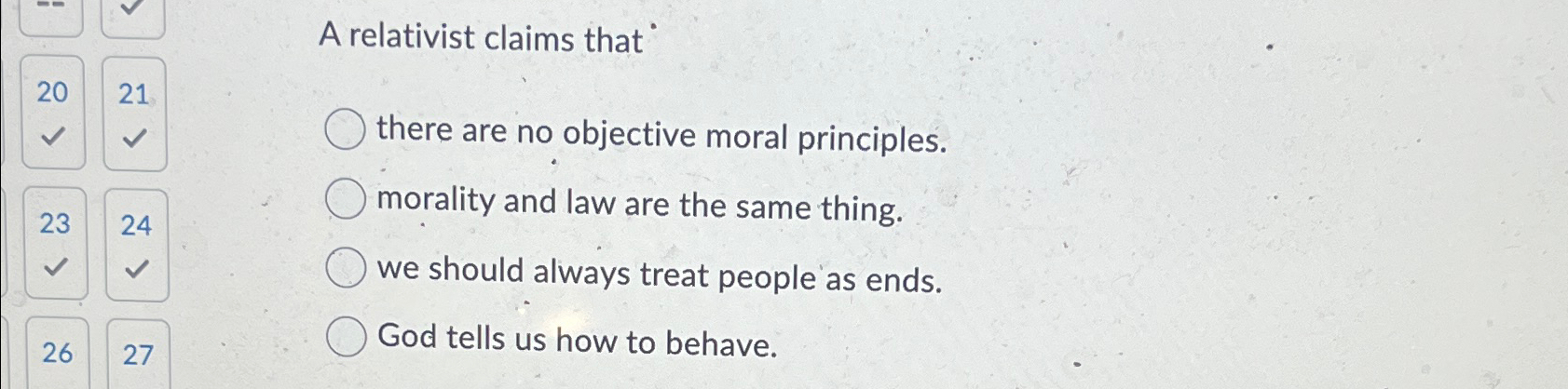 Solved A relativist claims thatthere are no objective moral | Chegg.com